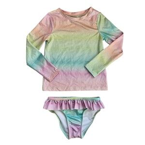 Old Navy Girls Pastel Rainbow Two-Piece Rash Guard Swimsuit Size 5T